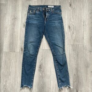 Ag Adriano Goldschmied Blue Ankle Cropped Jeans with Frayed Hem